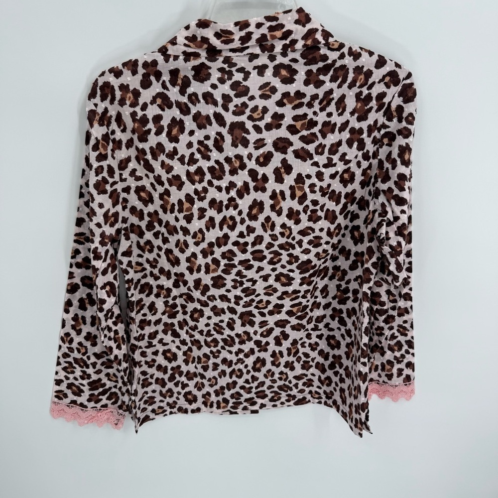 TART INTIMATES Leopard Print Pajama Set Size M women Pants Top Brown Pink Lace - Picture 4 of 7